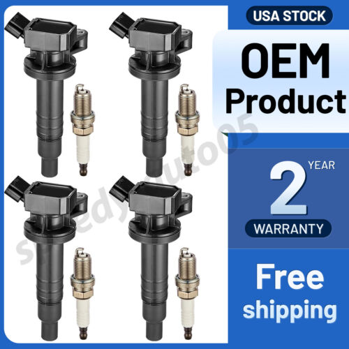 Set of 4 Ignition Coil + Spark Plug UF247 for 2000-08 Toyota Corolla Celica 1.8L