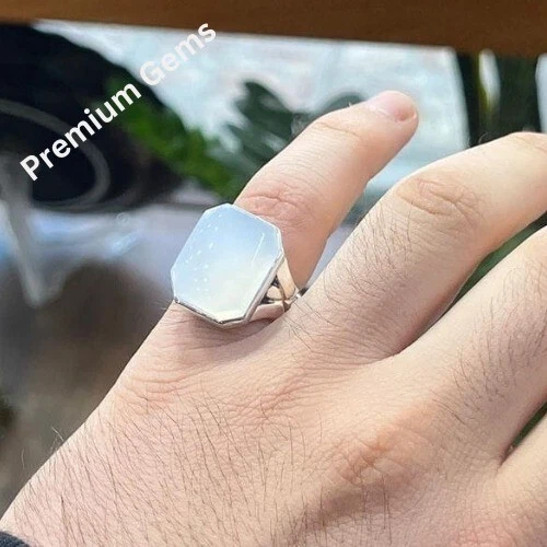 Anillo natural de 7 quilates de duración Najaf para hombre de plata de ley 925 anillo de piedra lunar Foto 2 de 4