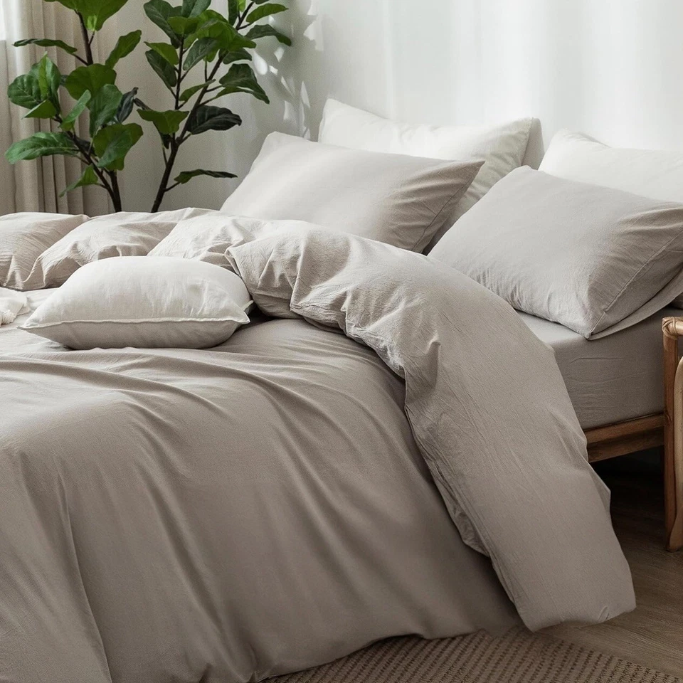 NEW West Elm Boho Cream Beige Queen Size Cotton Linen Bedding Duvet Sham Set - Image 2 of 4