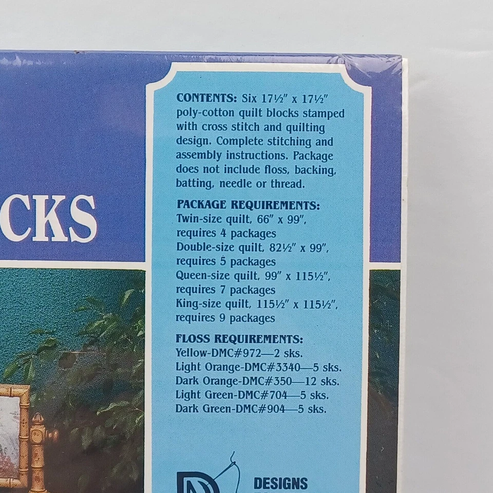 Stamped Cross Stitch Quilt Blocks FLOWER WREATH Designs For The Needle 1987 - Image 3 of 4