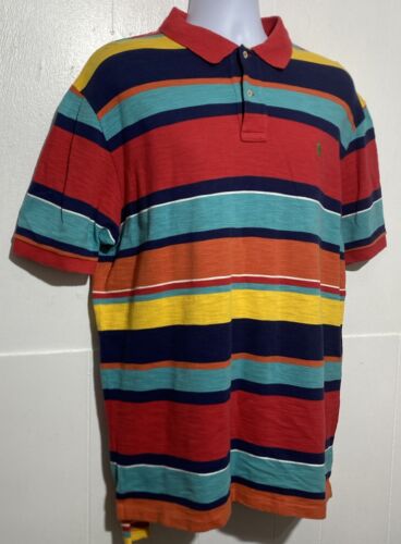 Polo Ralph Lauren Polo Shirt Men Size XL Multicolored Striped Textured Long Tail - Picture 3 of 7