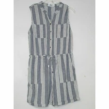 Time and Tru Utility Striped Romper Pockets Elastic Tie Waist Sailorcore Md 8-10