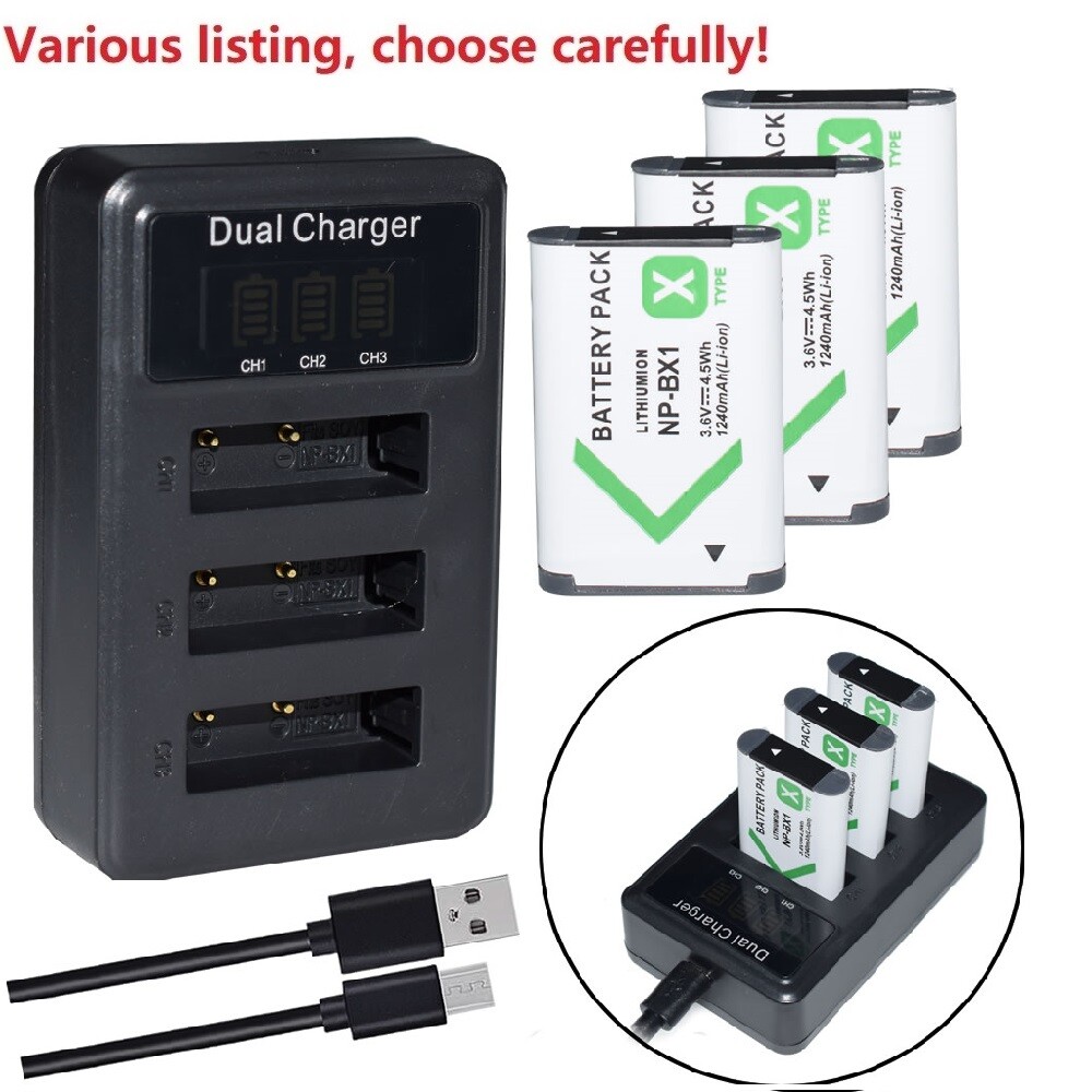 Battery or USB Triple Charger for Sony NP-BX1 X-Series Vlog Camera