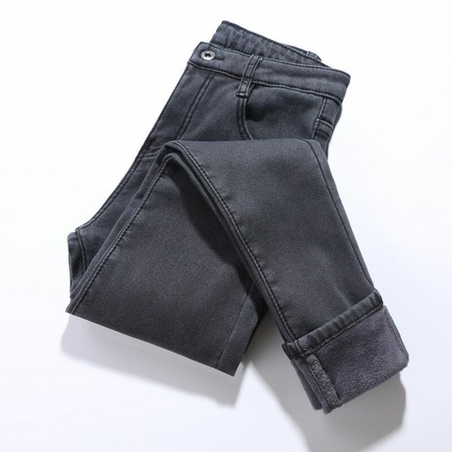 Women's Fleece-Lined Denim Jeans Thick Winter Pants Warm Leggings Trousers - Picture 3 of 15