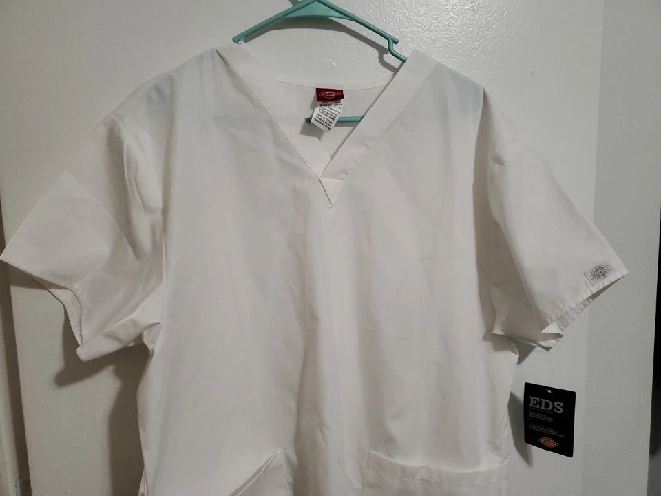 Dickies унисекс 2 кармана каждый день скрабы v-образным вырезом верхний белый большой - Изображение 2 из 4