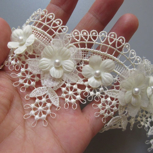 2 Yards Scallop Flower Beaded Embroidered Trim Lace Ribbon Sewing Wedding Dress - Picture 10 of 19