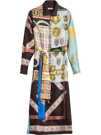 Sciarpa archivio Burberry nuova con etichette stampa midi abito nero seta manica lunga taglia: 2 XS