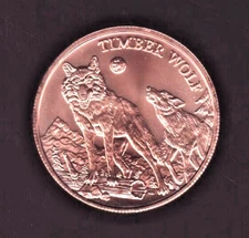 TIMBER WOLF  1 Oz. 40mm Copper Round Coin 2016  AMERICAN WILDLIFE  Series
