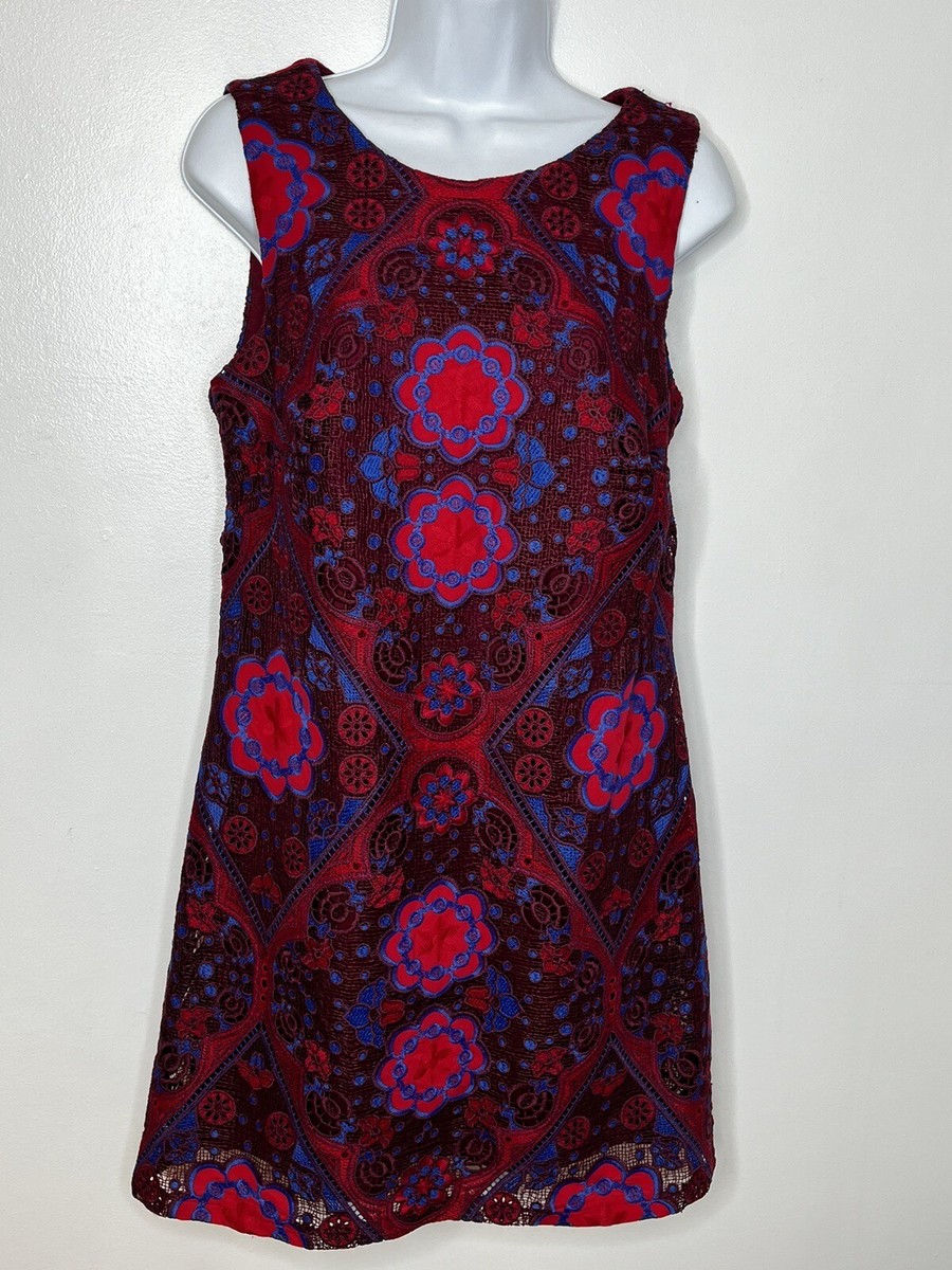 Eva Franco Womens Sheath Dress sz 4 Red Floral Embroidered Sleeveless NEW