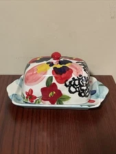 Anthropologie AMARYLLIS Floral Butter Dish and Cover for Half Stick Butter