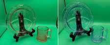 Vintage 4 pc. Indiana Glass Child's Nursery Rhyme Dish Set Pink and Blue