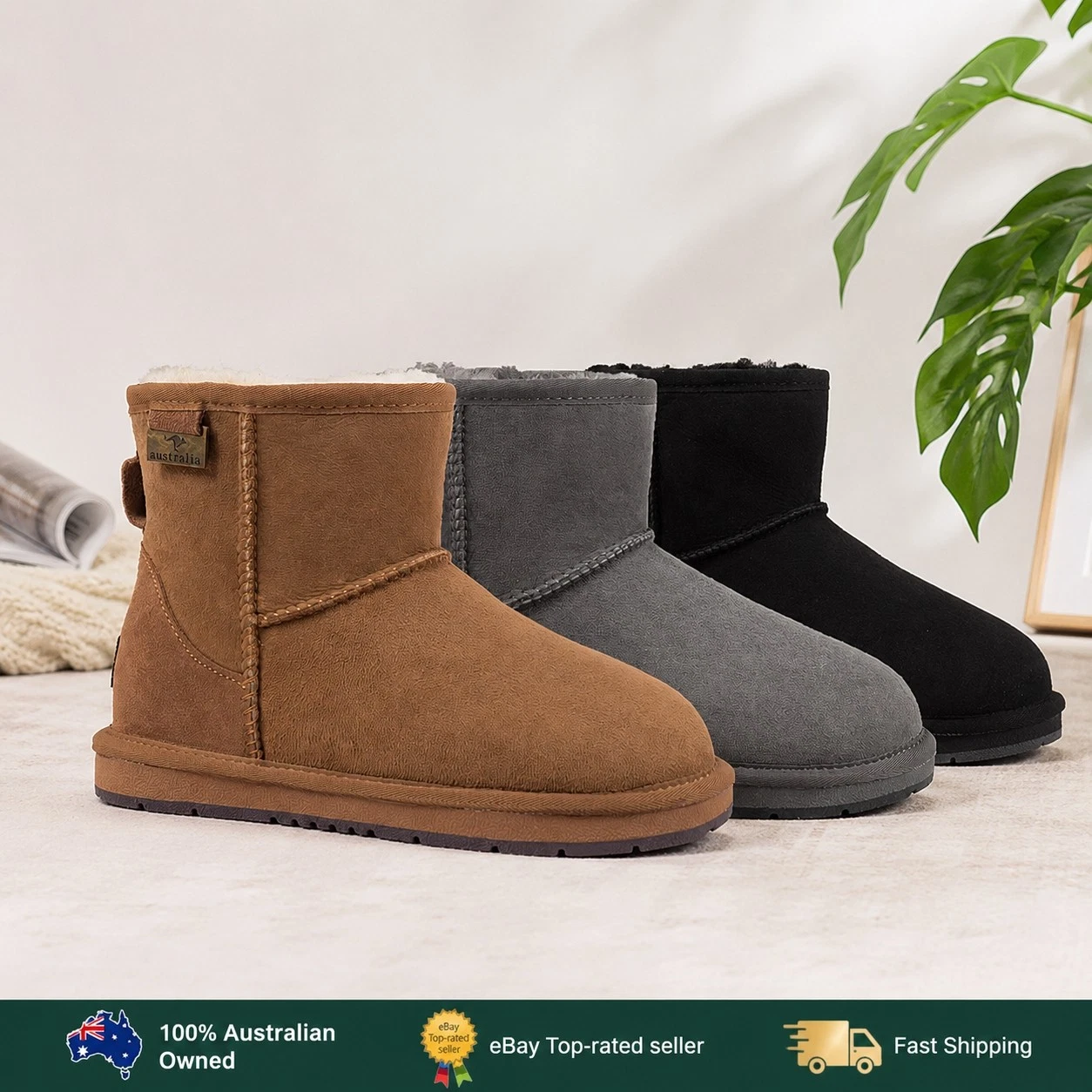 Australian Sheepskin Wool Mini UGG Boots Women Men Winter Warm Ankle Snow Shoes