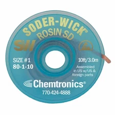 Chemtronics 80-1-10 Desoldering Wick, 10 Ft., 1, Copper, Rosin