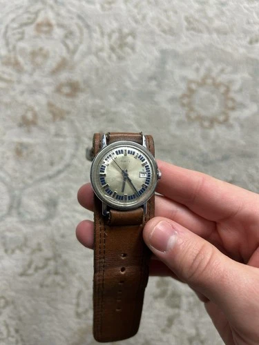 Vintage 70s Timex Mercury Manual Wind Fancy Blue Face Watch For Parts