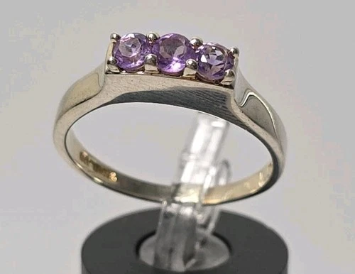 Vtg 925 Sterling Silver Faceted Simulated Round Amethyst Band Ring Sz 9    (J2)