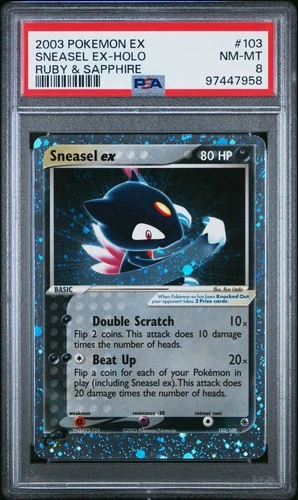 2003 POKEMON EX RUBY & SAPPHIRE #103 SNEASEL EX-HOLO PSA 8