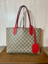 GUCCI GG Supreme Reversible Tote Bag PVC Beige Red Authentic Excellent Condition