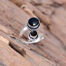 Black Onyx Natural Gemstone 925 Sterling Silver Women Ring Handcraft Jewelry