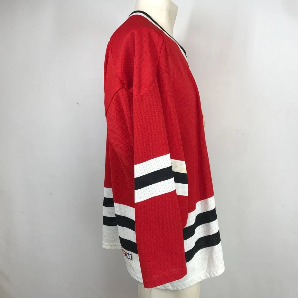 CAMISETA VINTAGE CCM - HOMBRE GRANDE - ROJA MANGA LARGA CUELLO EN V CHICAGO BLACK HAWKS Foto 4 de 4