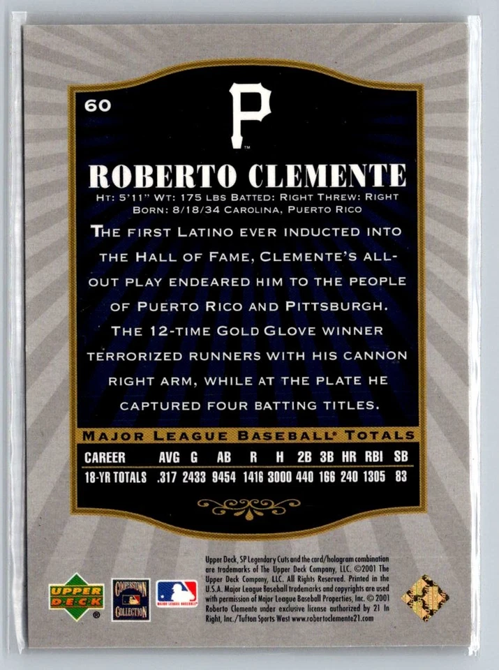 2001 SP Legendary Cuts #60 Roberto Clemente - Image 2 of 2