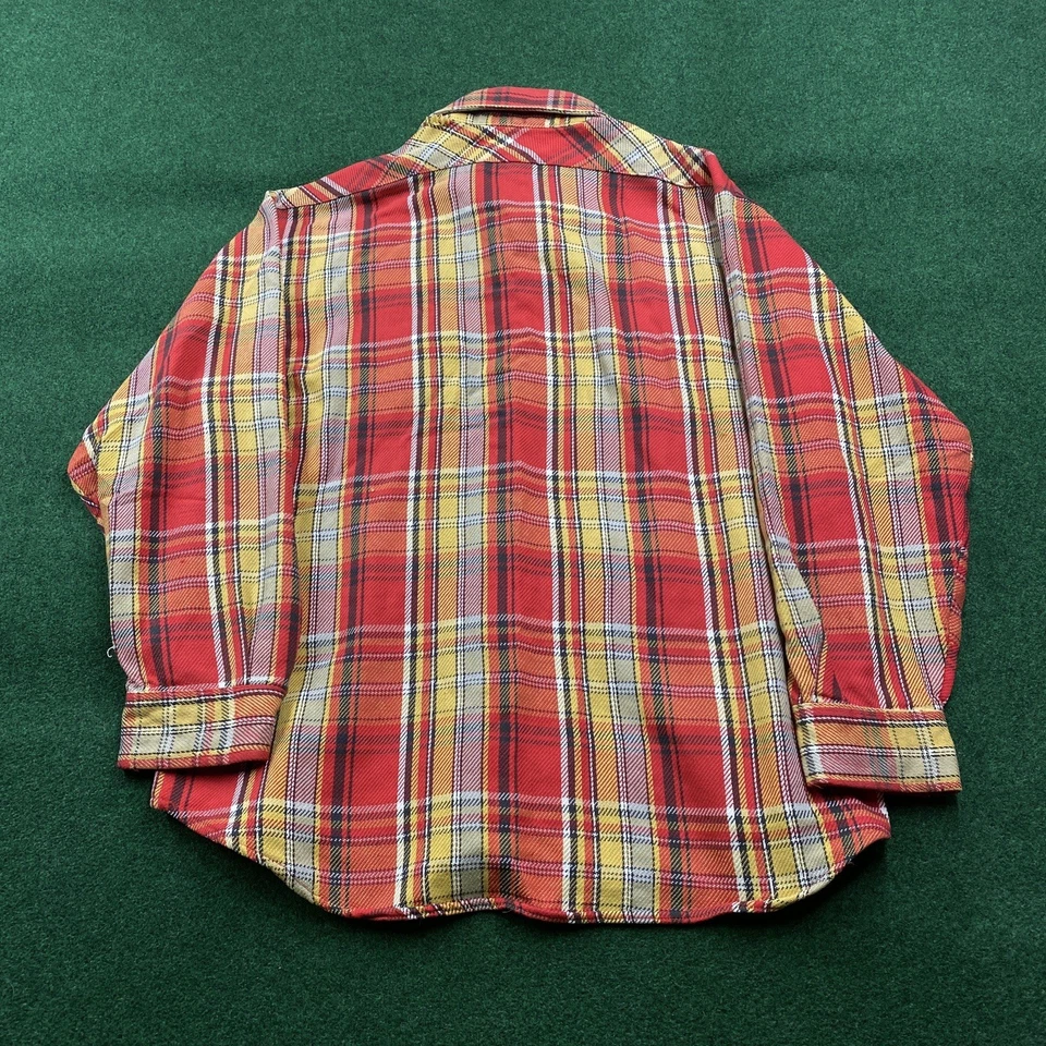 Camisa De Colección 60S 70S Franela Para Hombres XL Roja Algodón Tejido A Cuadros Manga Larga Foto 4 de 4