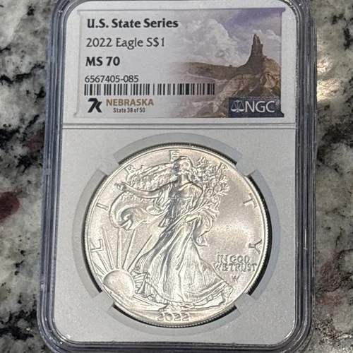 2022 $1 AMERICAN SILVER EAGLE NGC MS70 U.S. STATE SERIES NEBRASKA LABEL