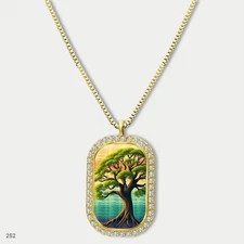 New Colorful Tree of Life Pendant Necklace Chain Graphic Dog Tag Chain Gift Desi