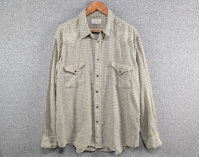 Ryan Michael Vintage Mint Check Plaid Embroidered Western Snap Button Shirt XL