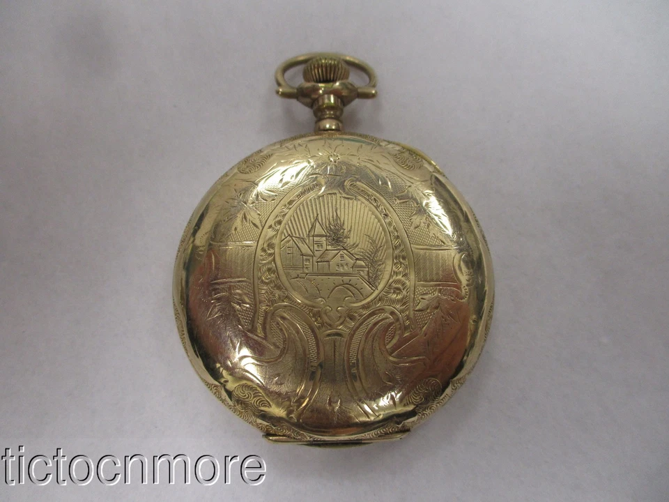 ANTIQUE AMERICAN WALTHAM SEASIDE GOLDEN FANCY DIAL 6s HUNTER POCKET WATCH 1906 - Image 3 of 4