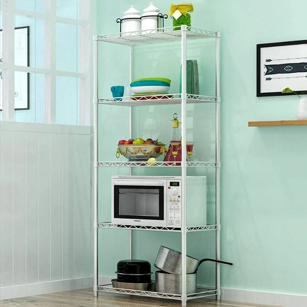 5 Tier Chrome Metal Shelf Shelving Shelves Rack Home Garage