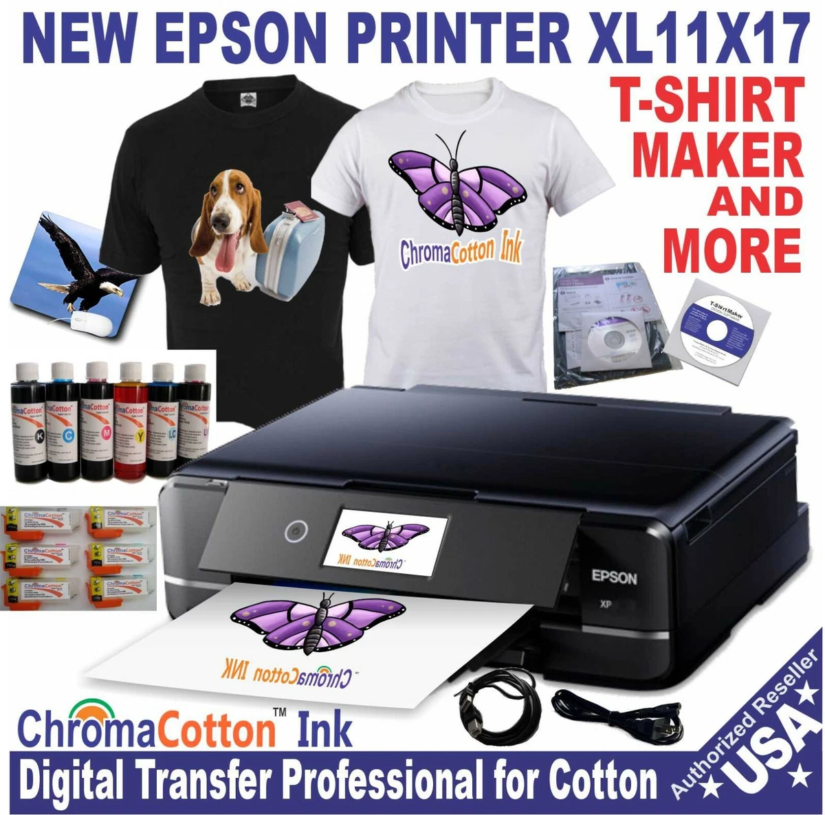 NEW EPSON PRINTER XL T-SHIRT MAKER PRINT COTTON INK START KIT