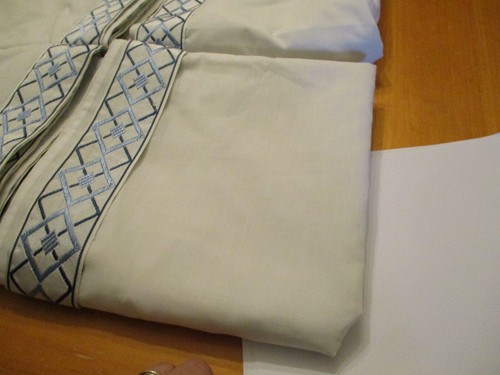 Set of 2 Curtain Panels White Blue Geometric Diamond Ribbon Trim Edge 43x84 ea - Picture 15 of 16