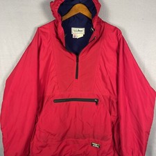 VTG LL Bean Anorak Jacket Size L Mountain Classic Hooded Rain Pullover Lined USA