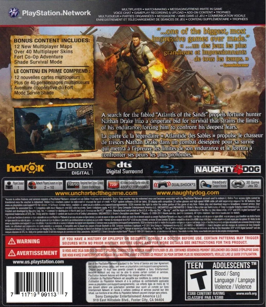 Uncharted 3 Drakes Deception para PS3 - Seminovo