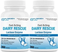 Puregen Labs Dairy Rescue Fast Acting Lactase Enzyme 9000 FCC 360 Tablets 2Pk