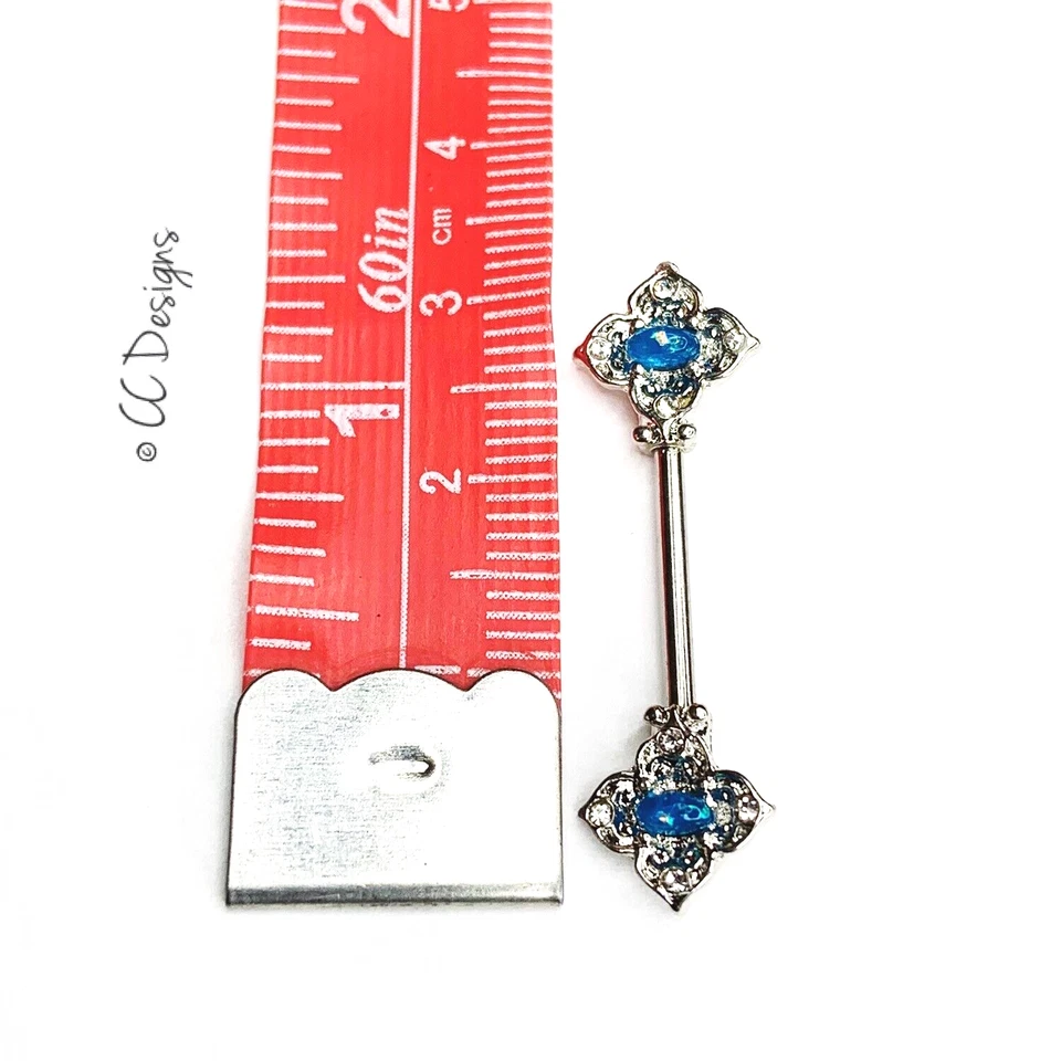 Anillos para pezones estrella de ópalo imitación resina azul 14 g blanco brillante circonita cúbica J134 Foto 2 de 2