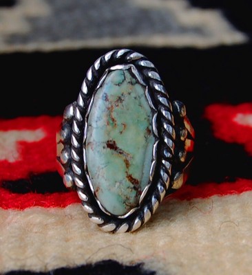 Navajo Style Sterling Silver Ladies Ring Green Turquoise Mottled Matrix Sz 8.75