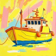 Digital Image of Yellow Fishing Boat PNG printable file