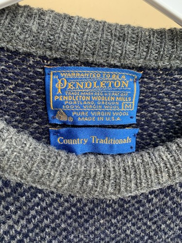 PENDLETON WoolSweater Size M Stripes Blue Long Sleeve Made In USA #Z2 - Picture 3 of 4