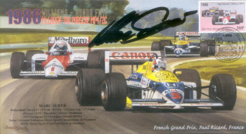 1986c WILLIAMS-HONDA FW11s PAUL RICARD F1 Cover signed MARC SURER - Picture 1 of 1