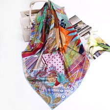 Pure Twill Silk Wrap Square Scarf Floral Night Print Hijab Kerchief Shawl 90cm