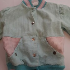 Bull Frog Knits Baby Jacket Vintage 80s Pastel Blue Pink Letterman Style USA
