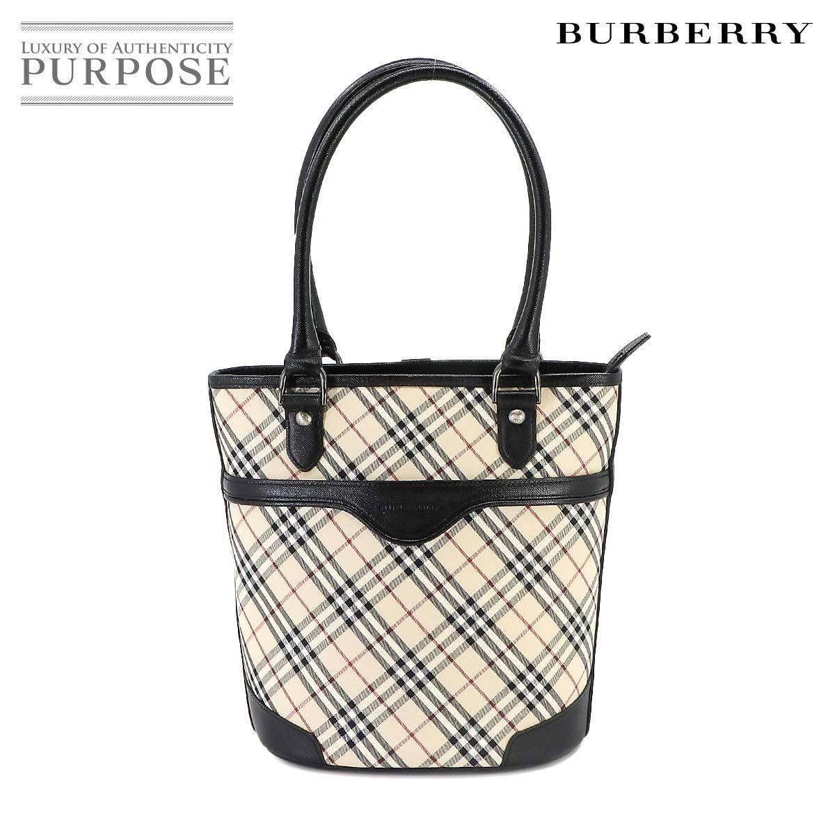 Burberry Nova Check Tote Bag Canvas Leather Beige Black Silver Hardware Tote B