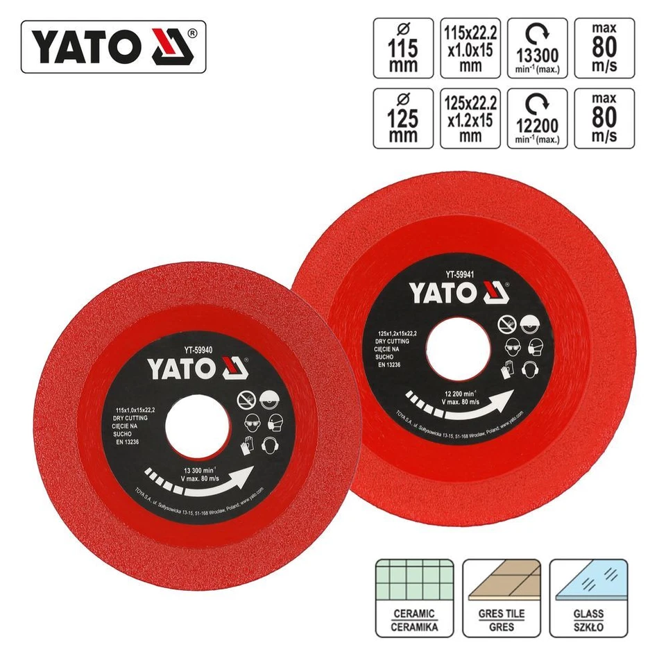 YATO Diamant Trennscheibe Glas Keramik Fliesen Steingut Naturstein Winkelschleifer
