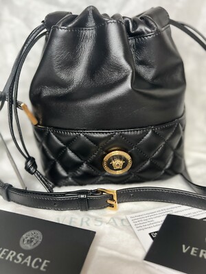 NEW Versace Black Lambskin Leather MEDUSA HEAD Small
