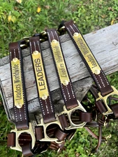 Leaders 1" Havanna Brown Leather Halter White Stitch Solid Brass