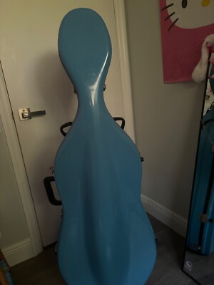 Bobelock 2000W Blue Fiberglass 4/4 Cello Case With Wheel, Good Condition 