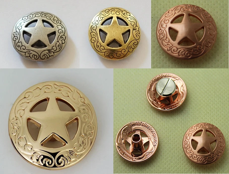 Brass Western Texas Star 3/4'' Concho Saddle Conchos 21mm Silver Glod Color