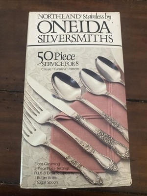 Oneida Northland Silversmiths 50 Pc Stainless Flatware Classic Carolina Pattern
