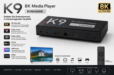 KINHANK K9 8K Android TV 11 Box Wi Fi 6 HDR10+ Dolby Vision Media Player